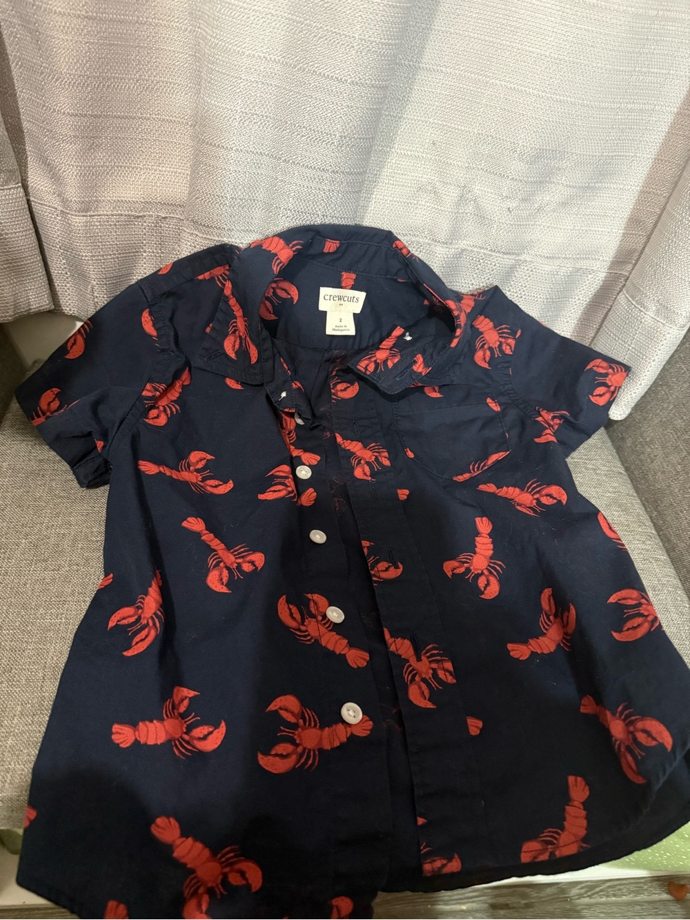 Crewcuts Navy Button-Down Shirt with Red Lobster Print
